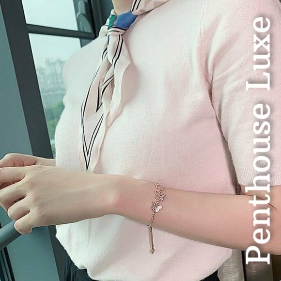 Rose Gold Triple Butterfly Bracelet - Picture 3 of 4